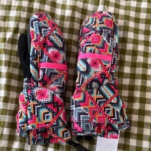 Spyder Kids Multicolor Geometric Mittens - Pink, Blue, Black